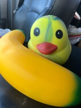 Yellow Rubber Duck Toy with Banana Squeezy